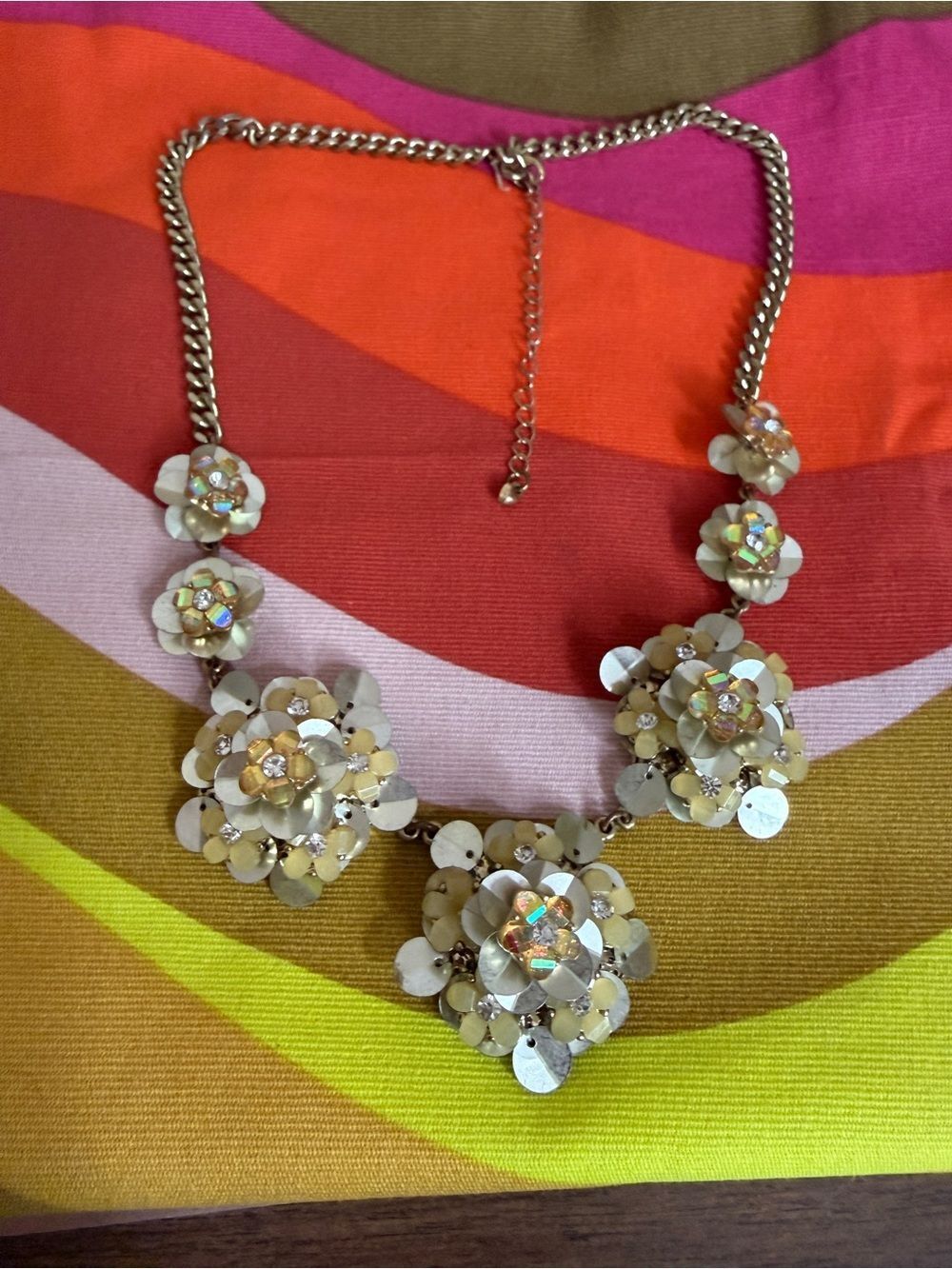 1960s Goldtone Flower Power Bohemian Mod Necklace with Sequin Details